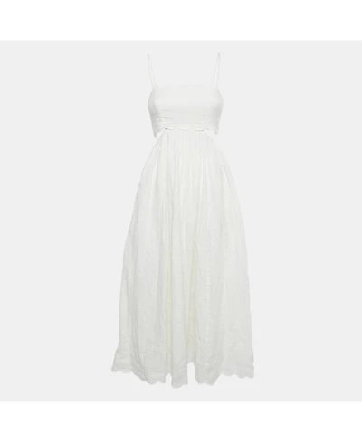 Pre-Owned Zimmermann Women's White Linen Scallop Jude Midi Dress