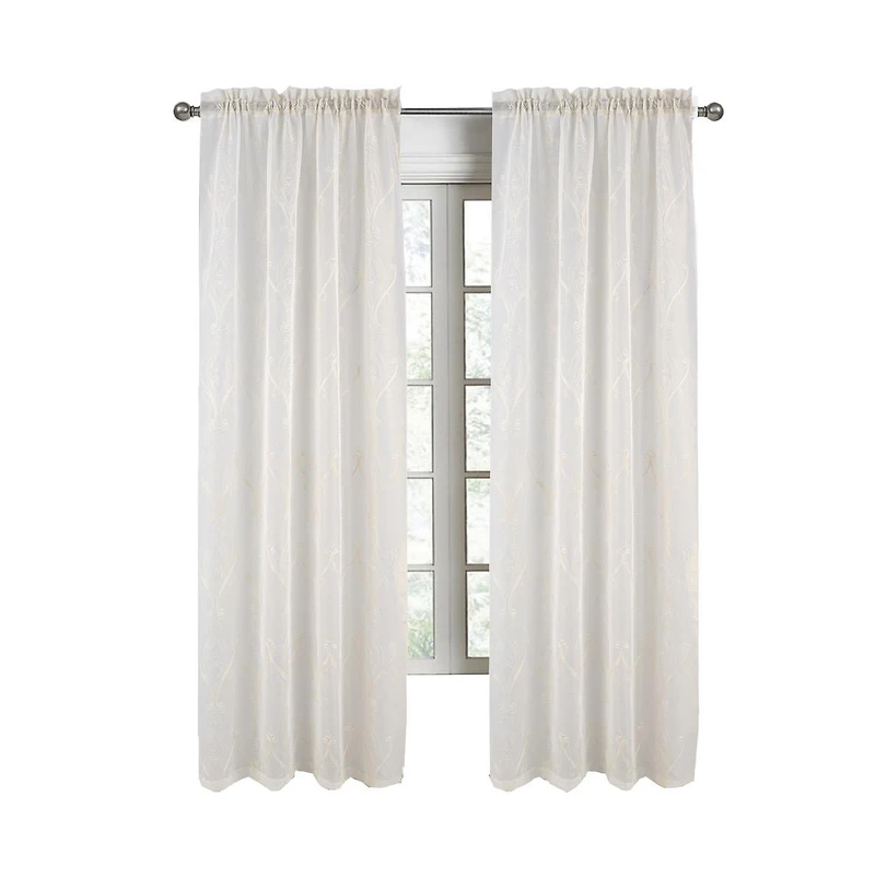 Rt Designers Collection Pearl Emb Metallic Doily Rod Pocket Room Darkening Window Curtain Panel for Bedroom 54" x 84" Gold