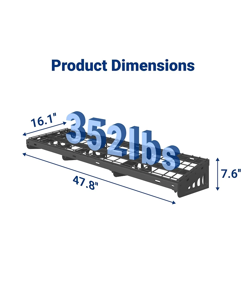 Fleximounts Heavy Duty Garage Wall Shelf Max Series, Black — 48" X 16"