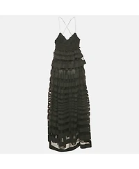 Pre-Owned Salvatore Ferragamo Women's Black Ruffled Sleeveless Long Dress