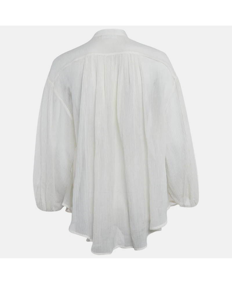 Pre-Owned Zimmermann Women's White Crinkle Cotton Voile Loose Fit Shirt