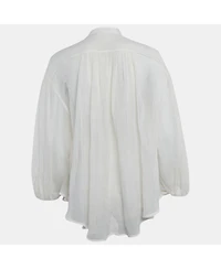 Pre-Owned Zimmermann Women's White Crinkle Cotton Voile Loose Fit Shirt