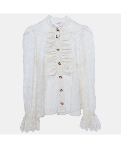 Pre-Owned Zimmermann Women's Lace Ruffled Sheer Blouse