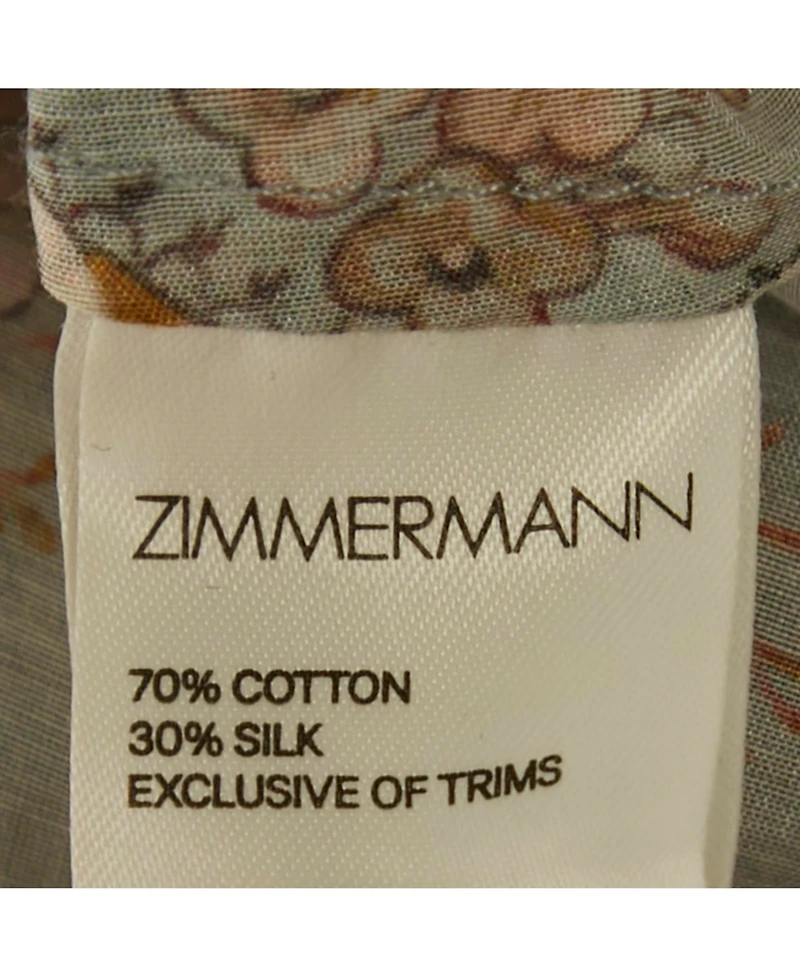 Pre-Owned Zimmermann Women's Blue Floral Print Cotton Ruffled Blouse