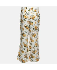 Pre-Owned Zimmermann Women's White Floral Printed Linen Belted Straight Pants