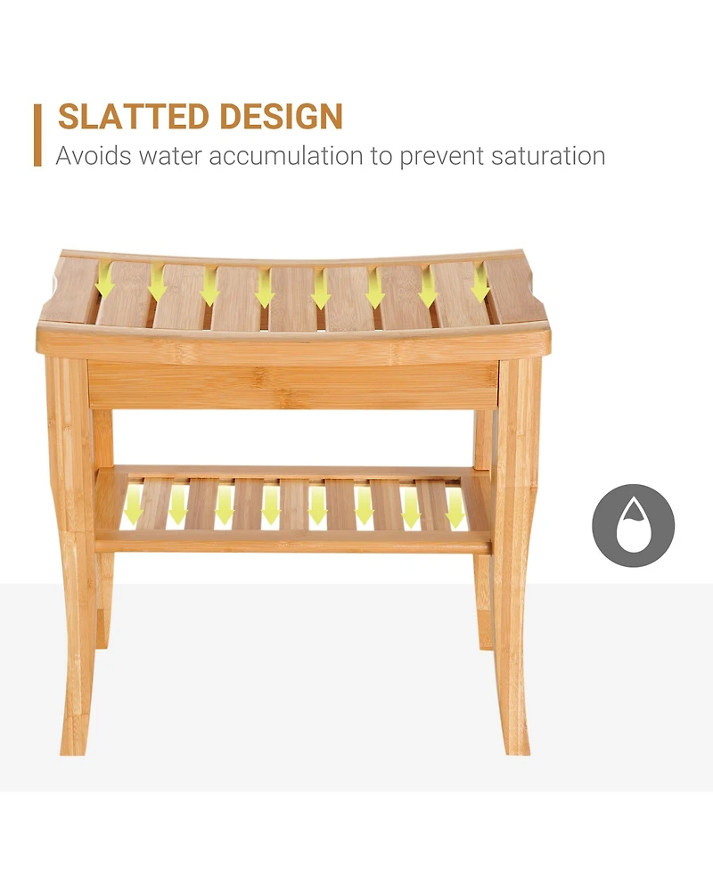 Bamboo Shower Bench Bathroom Stool Spa Bath Organizer Seat W/ Shelf