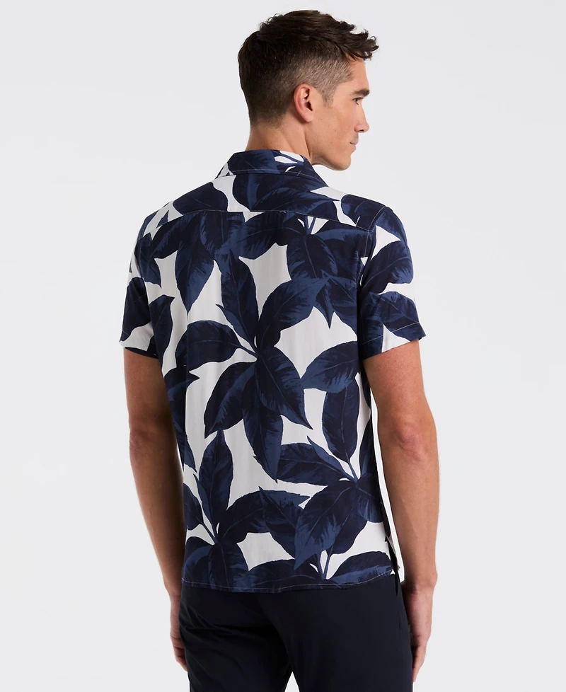 Perry Ellis Men's Tropical Plant Print Camp-Collar Shirt