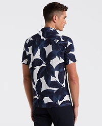 Perry Ellis Men's Tropical Plant Print Camp-Collar Shirt