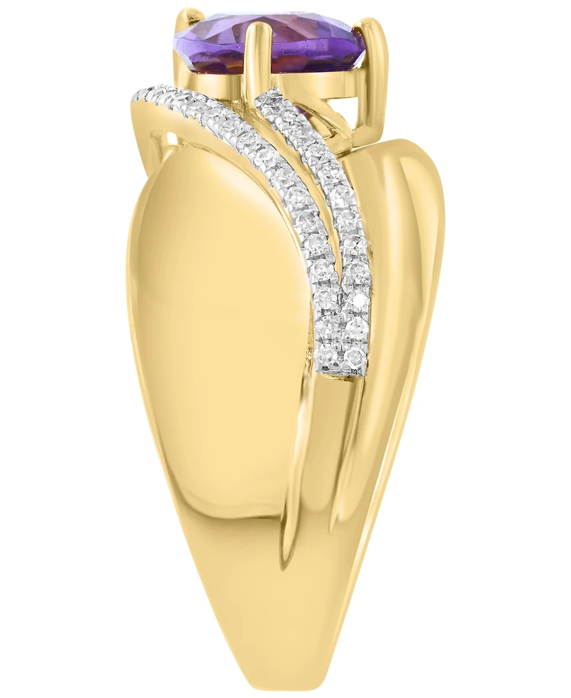 Effy Collection Amethyst (1-3/8 ct. t.w.) and Diamond Ring (1/5 ct. t.w.) in 14k Yellow Gold Over Silver