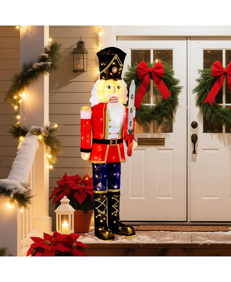 Costway 5 Ft Lighted Nutcracker Soldier Outdoor Christmas Decoration with Glitter Sword