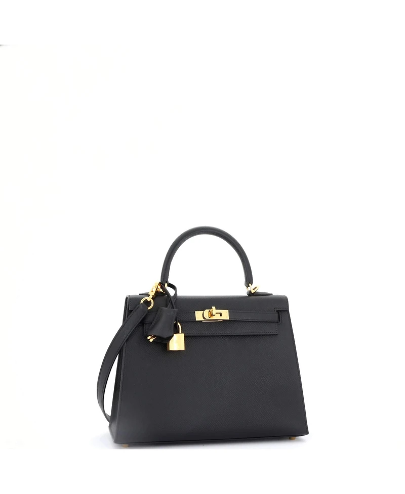 Pre-Owned HERMES Kelly 25 Handbag Black Epsom with Gold Hardware