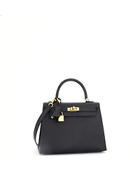 Pre-Owned HERMES Kelly 25 Handbag Black Epsom with Gold Hardware