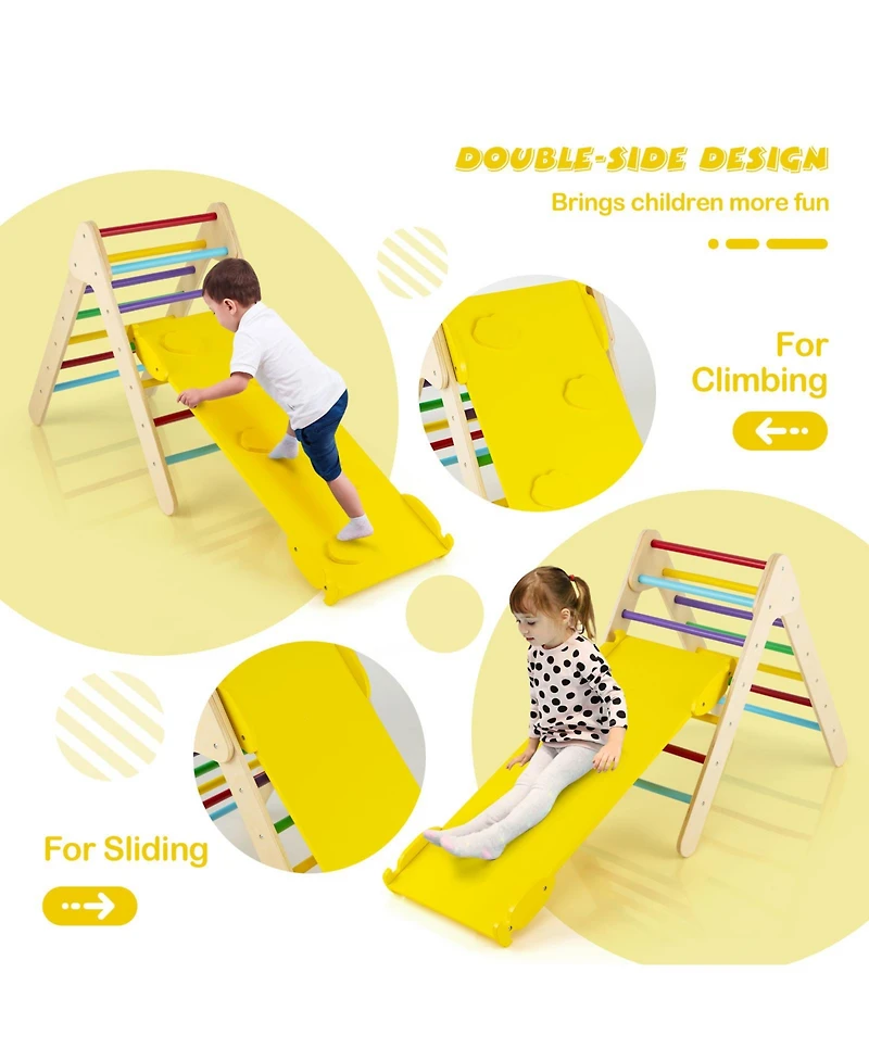 Skonyon 3-in-1 Wooden Climbing Triangle Set Triangle Climber with Ramp-Multicolor