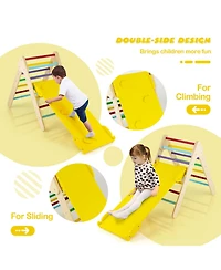 Skonyon 3-in-1 Wooden Climbing Triangle Set Triangle Climber with Ramp-Multicolor