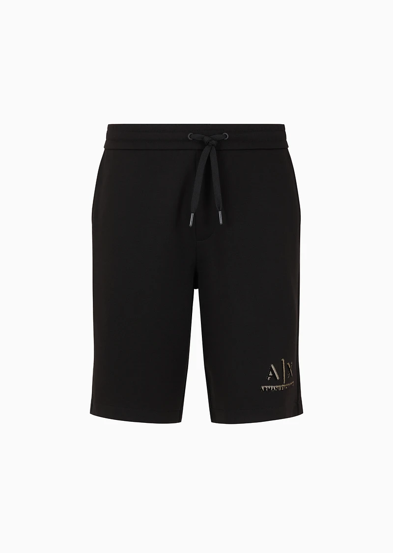 A|X Armani Exchange Men's Metallic Logo-Print 9" Drawstring Shorts
