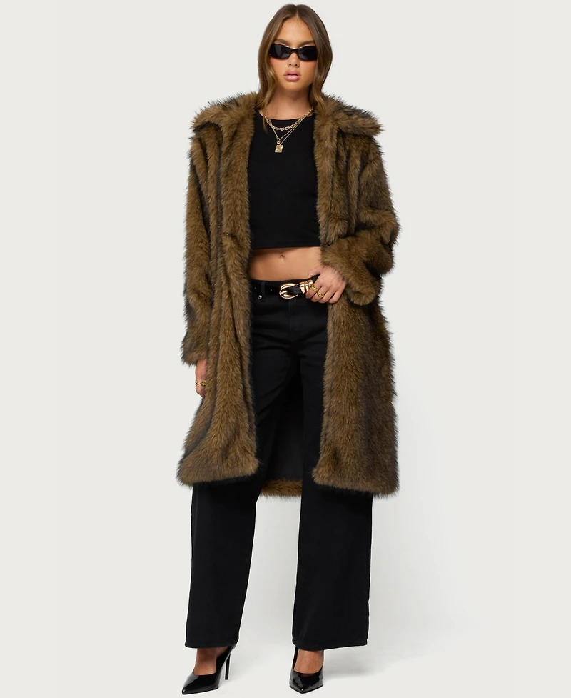Edikted Women's Saphira Oversized Faux Fur Maxi Coat