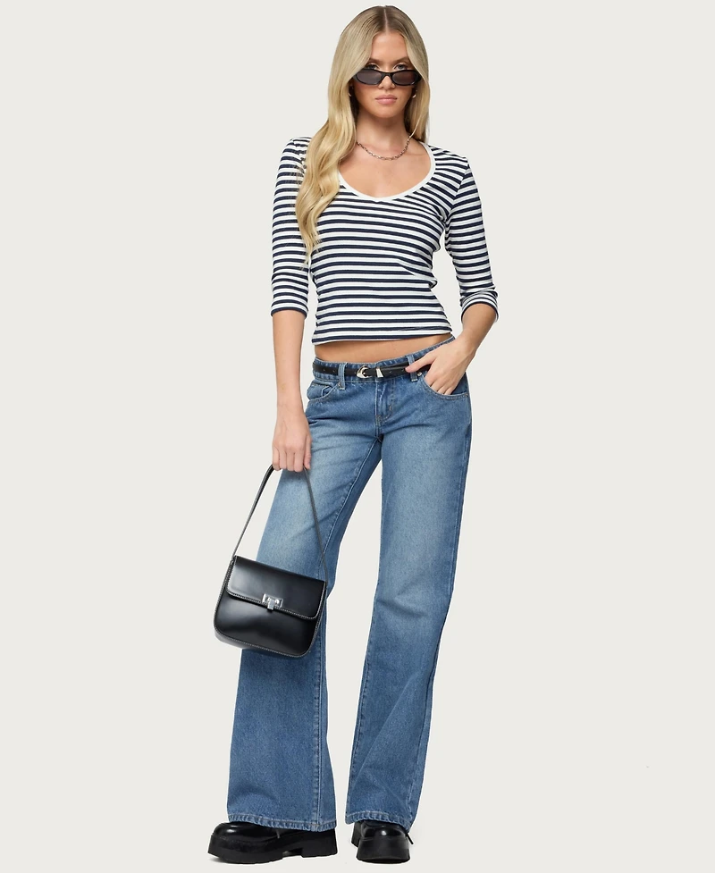 Edikted Women's Poppie Striped V Neck Top