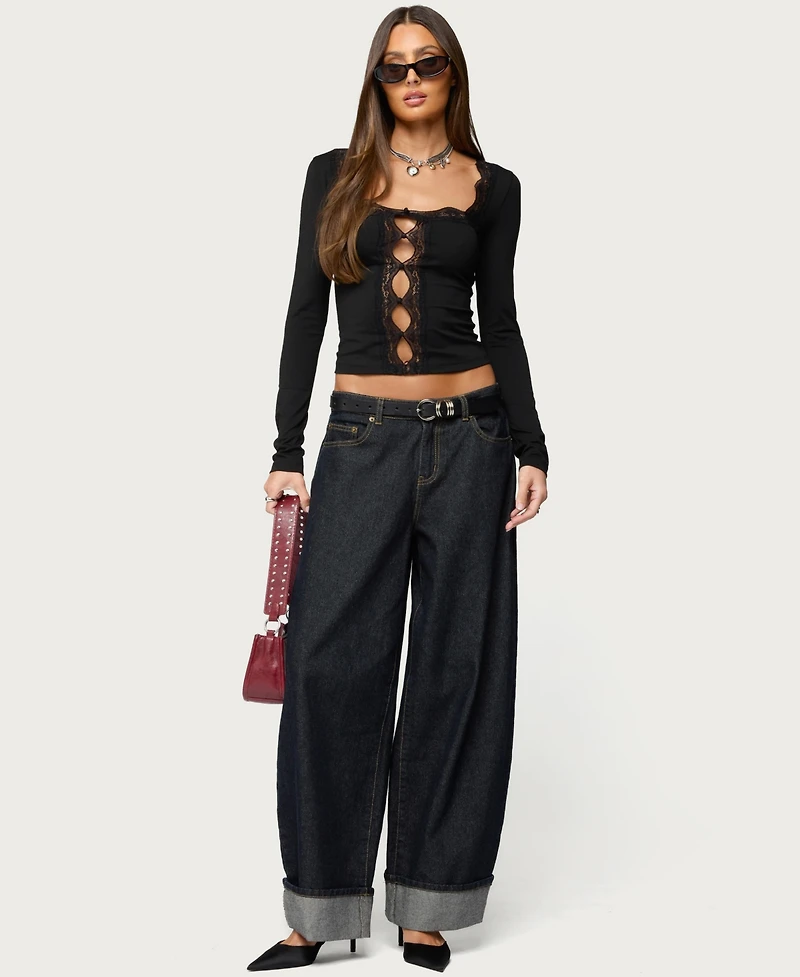 Edikted Women's Zeya Lacey Keyhole Top