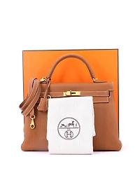 Pre-Owned HERMES Kelly 32 Handbag Brown Togo with Gold Hardware