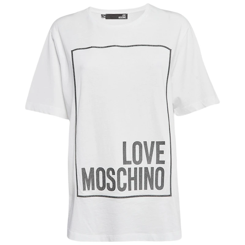 Pre-Owned Love Moschino Women's White Metallic Print Jersey T-Shirt