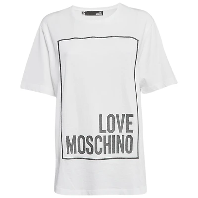 Pre-Owned Love Moschino Women's White Metallic Print Jersey T-Shirt