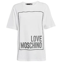 Pre-Owned Love Moschino Women's White Metallic Print Jersey T-Shirt