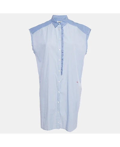 Pre-Owned Zadig & Voltaire Women's Blue Stripe Cotton Button Front Ruffled Rilt Mini Dress