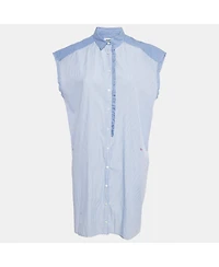 Pre-Owned Zadig & Voltaire Women's Blue Stripe Cotton Button Front Ruffled Rilt Mini Dress