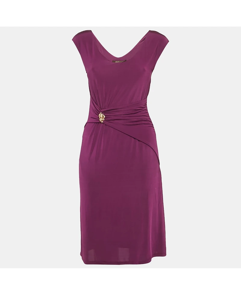 Pre-Owned Roberto Cavalli Women's Pink Jersey Draped Metal Detail Short Dress