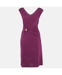 Pre-Owned Roberto Cavalli Women's Pink Jersey Draped Metal Detail Short Dress