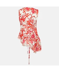 Pre-Owned Roberto Cavalli Women's Printed Silk Asymmetric Sleeveess Wrap Top