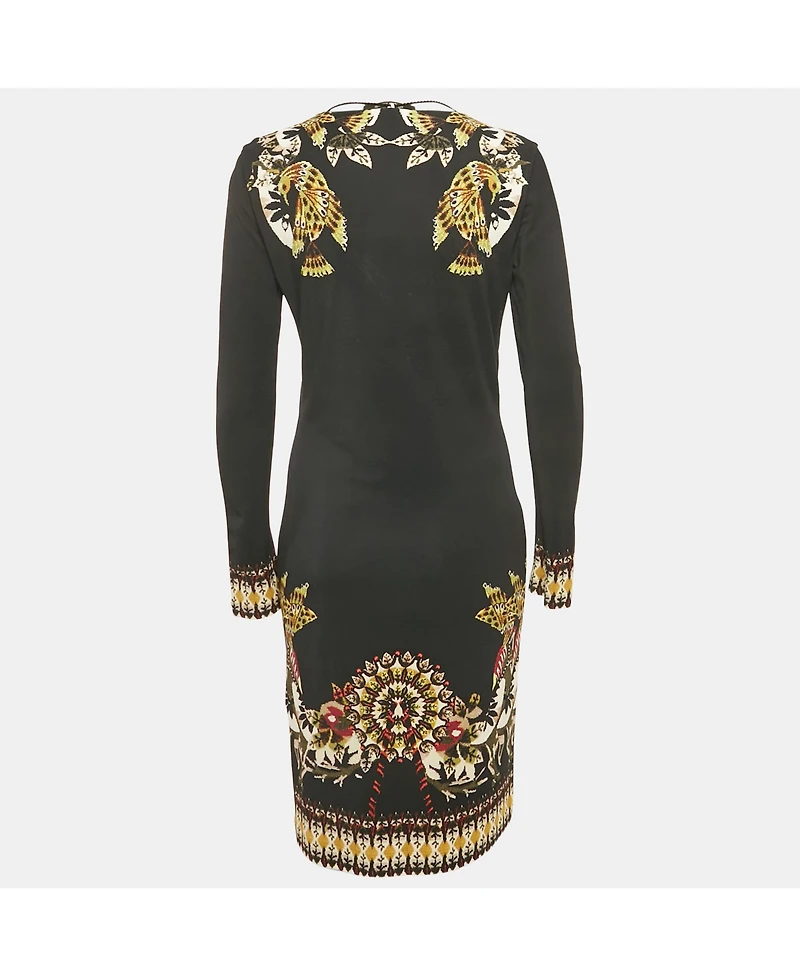 Pre-Owned Roberto Cavalli Women's Black Printed Jersey Short Dress