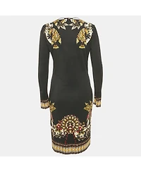 Pre-Owned Roberto Cavalli Women's Black Printed Jersey Short Dress