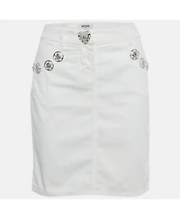 Pre-Owned Moschino Women's Jeans White Denim Button Detail Pencil Skirt