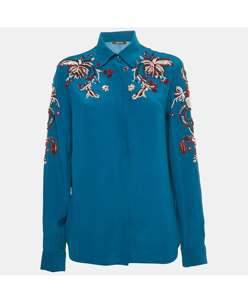 Pre-Owned Roberto Cavalli Women's Sequin Embroidered Silk Shirt