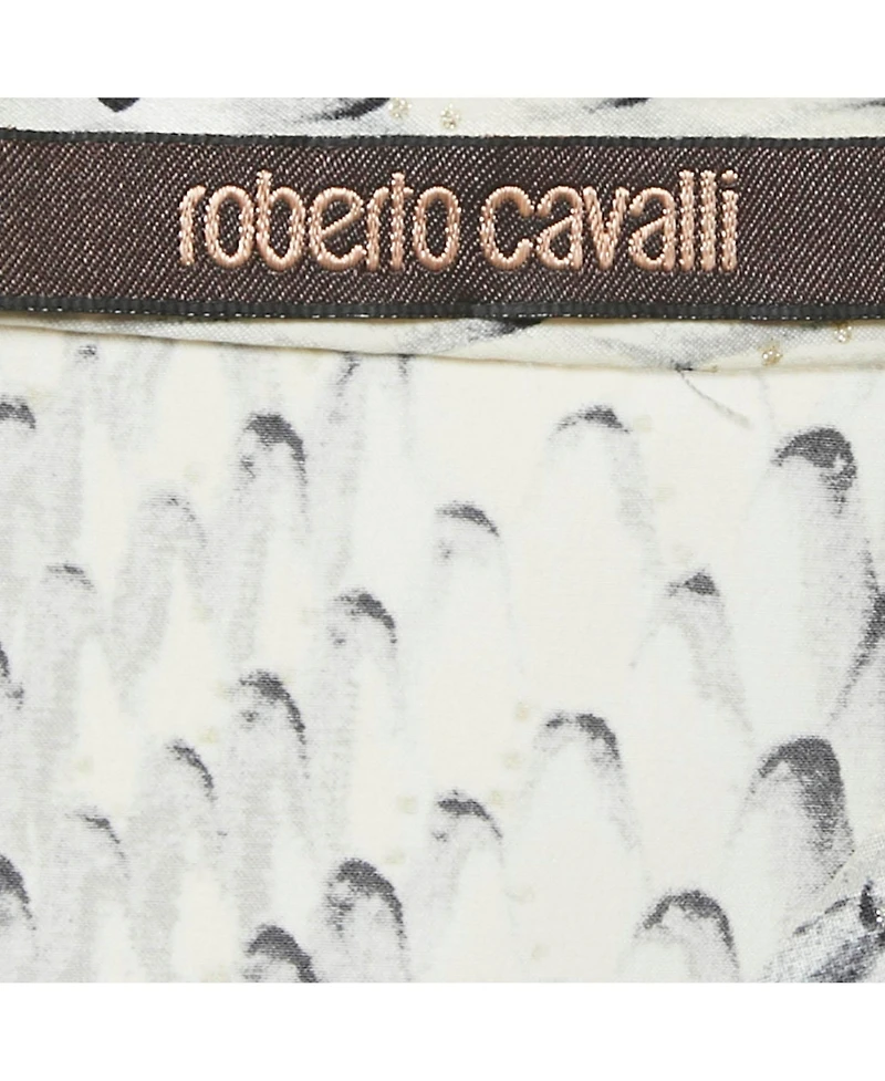 Pre-Owned Roberto Cavalli Women's Printed Neck Tie Detail Shirt