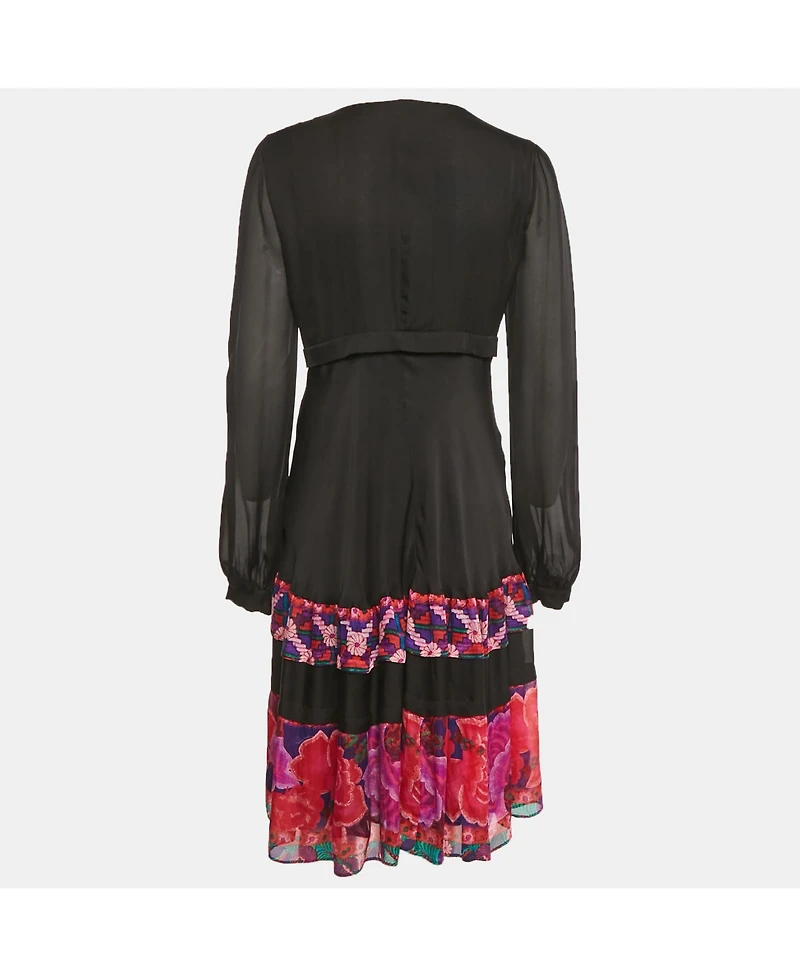 Pre-Owned Roberto Cavalli Women's Black Printed Silk Midi Dress