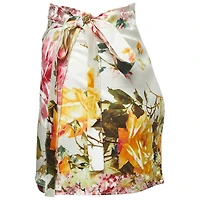 Pre-Owned Roberto Cavalli Women's White Floral Print Satin Mini Wrap Skirt