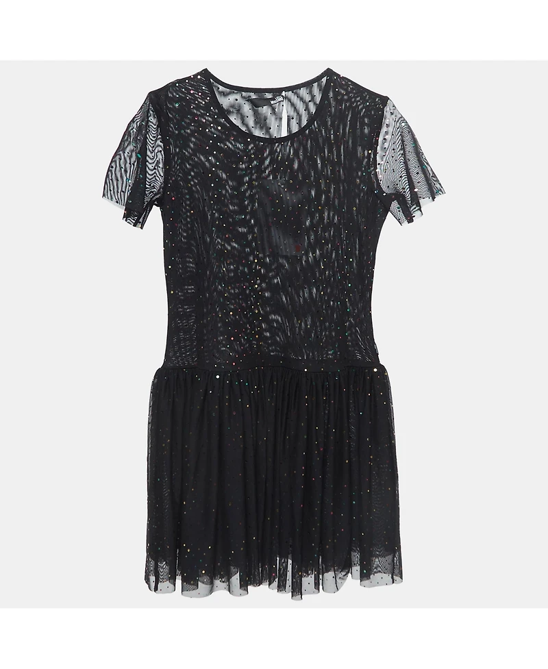 Pre-Owned Love Moschino Women's Black Dotted Tulle Gathered Mini Dress