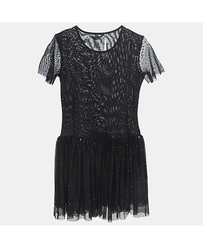 Pre-Owned Love Moschino Women's Black Dotted Tulle Gathered Mini Dress