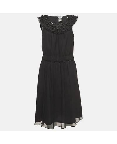 Pre-Owned Moschino Women's Cheap and Chic Vintage Black Silk Midi Dress with Metal Embellished Neck