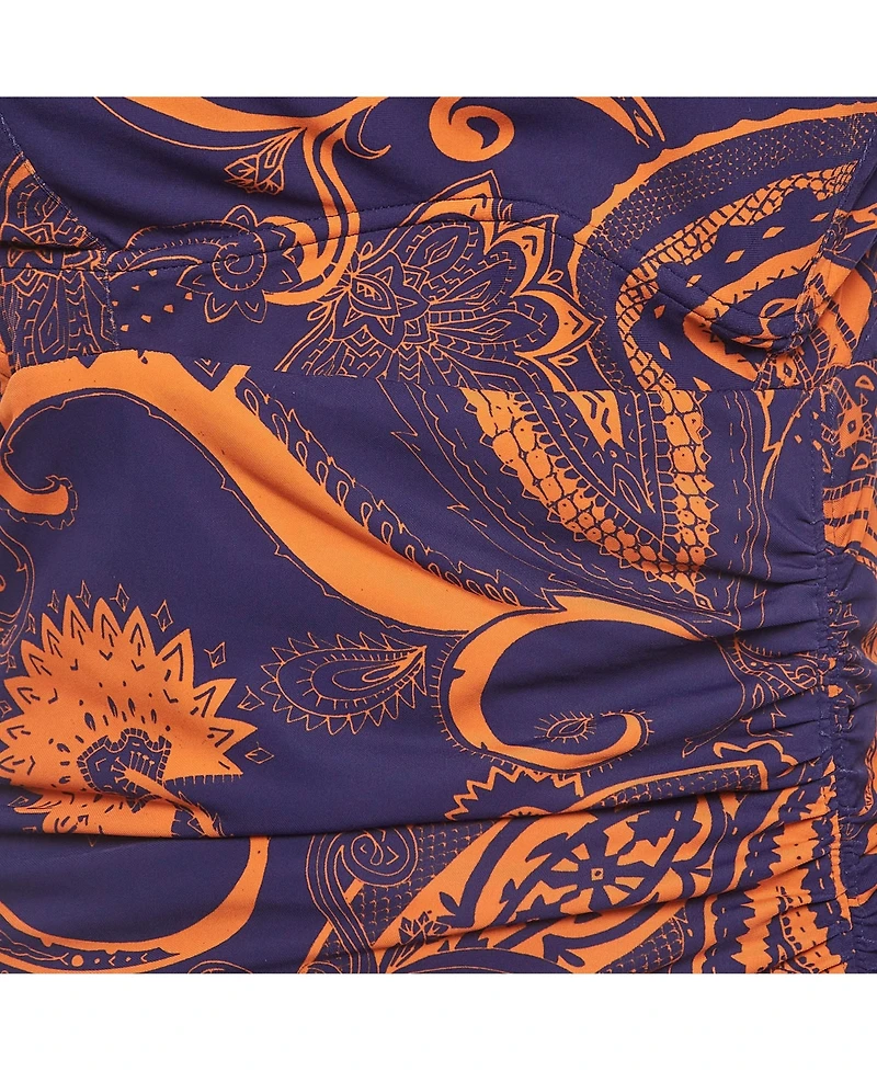 Pre-Owned Roberto Cavalli Women's Purple & Orange Printed Jersey Ruched Mini Dress