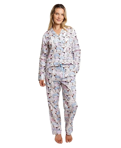 Sant and Abel Women's Organic Cotton Poplin Button Down Long Sleeve Pajama Set