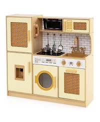 Hongge Kids Wooden Kitchen Playset with Lights, Sounds, and Storage Shelves