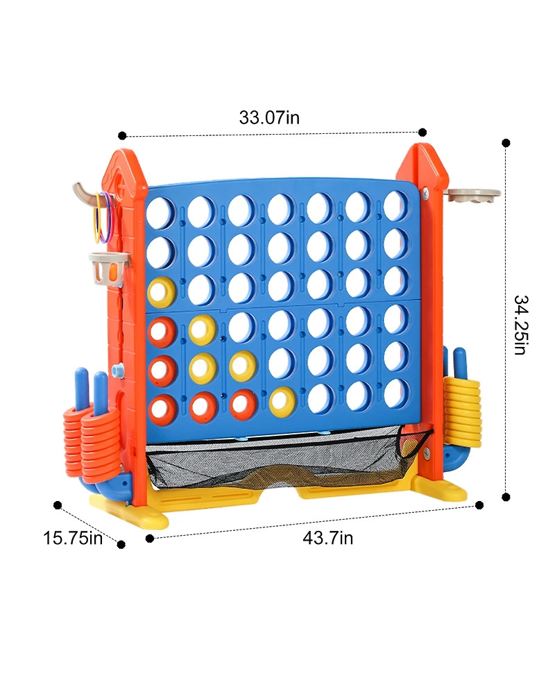 Flynama 4 in 1 Giant Game Set with Adjustable Height Jumbo Connect 4 Basketball Ring Toss Golf Games Portable Outdoor Set for Kids Adults