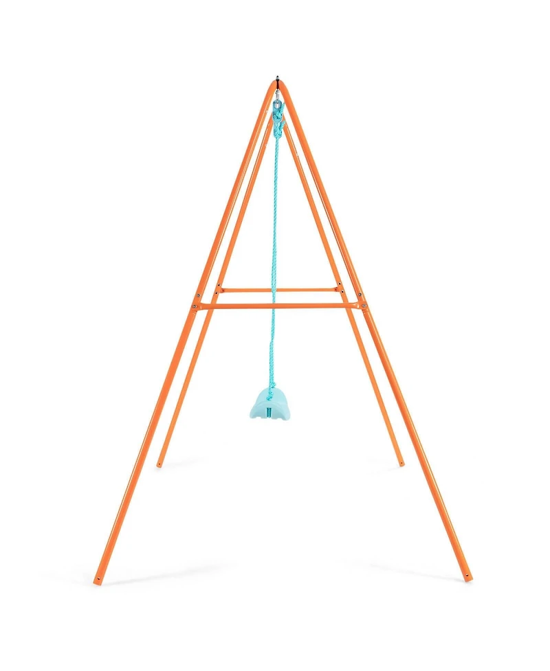 Outdoor Kids Swing Set with Heavy-Duty Metal A-Frame and Ground Stakes-Orange