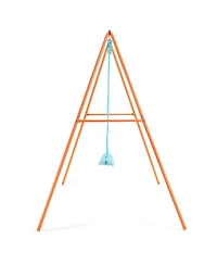 Outdoor Kids Swing Set with Heavy-Duty Metal A-Frame and Ground Stakes-Orange