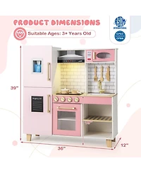 Skonyon Wooden Pretend Play Kitchen With Ice Maker Range Hood And Blackboard.