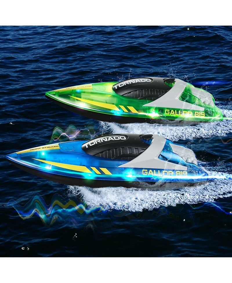 Mecale Rc Boat 2 Pack, 2.4GHz 12 km/h Racing Boats with Led Lights, 4 Batteries, Waterproof for Pools & Lakes, Gifts for Kids & Adults