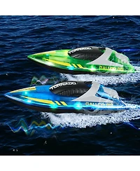 Mecale Rc Boat 2 Pack, 2.4GHz 12 km/h Racing Boats with Led Lights, 4 Batteries, Waterproof for Pools & Lakes, Gifts for Kids & Adults